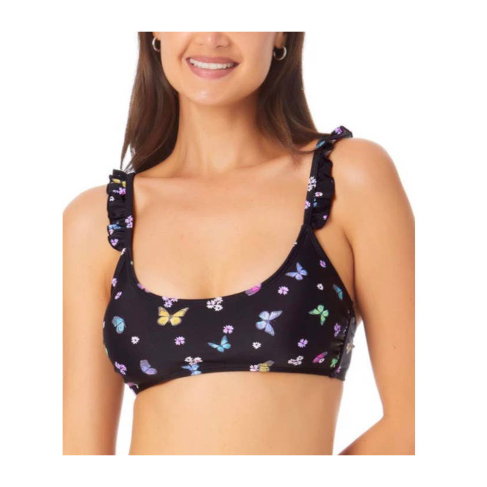 New California Waves Womans Small Butterfly Bralette Bikini Top Black Swim NWT‎